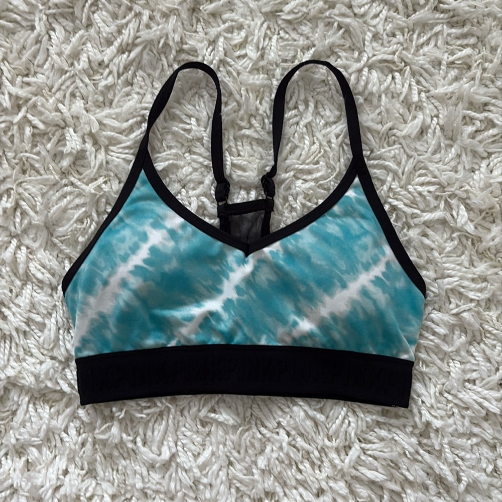 PINK Victoria's Secret Black and Blue Sports Bra Medium Support
